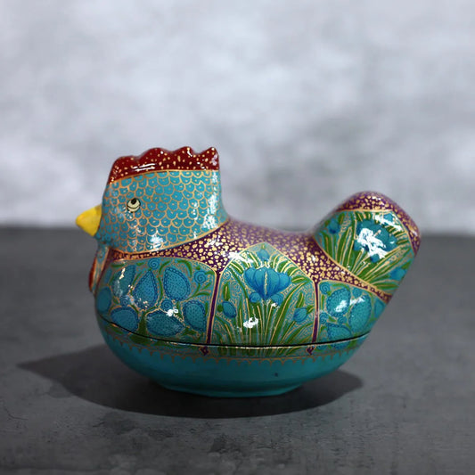 Paper mache box Green Hen<br> shaped