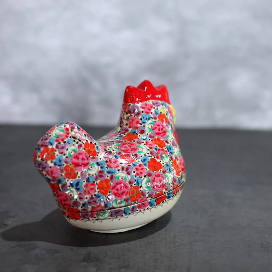 Paper mache box Creme Base Hen<br> shaped