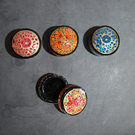 Paper Mache Round Shaped Pin<br> Box Set of 4 (2x1) Inches