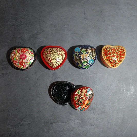 Paper Mache Heart Shaped Pin<br> Box Set of 5 (2x1) Inches