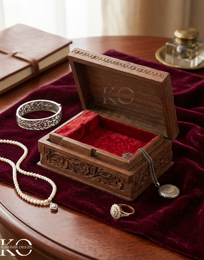Walnut Wood Hand Carved Storage Box | Jewellery Box | Hand Carved in kashmir