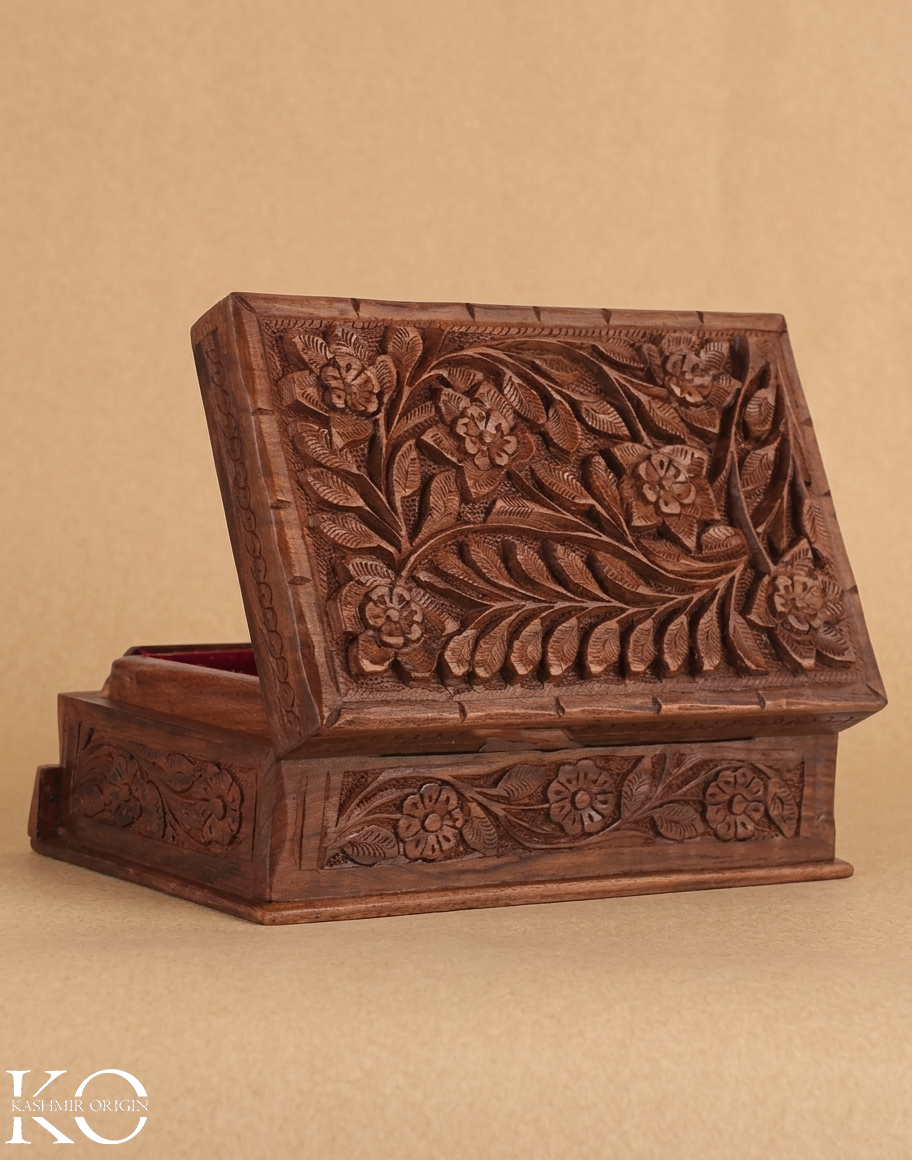 Walnut Wood Hand Carved Storage Box | Jewellery Box | Hand Carved in kashmir