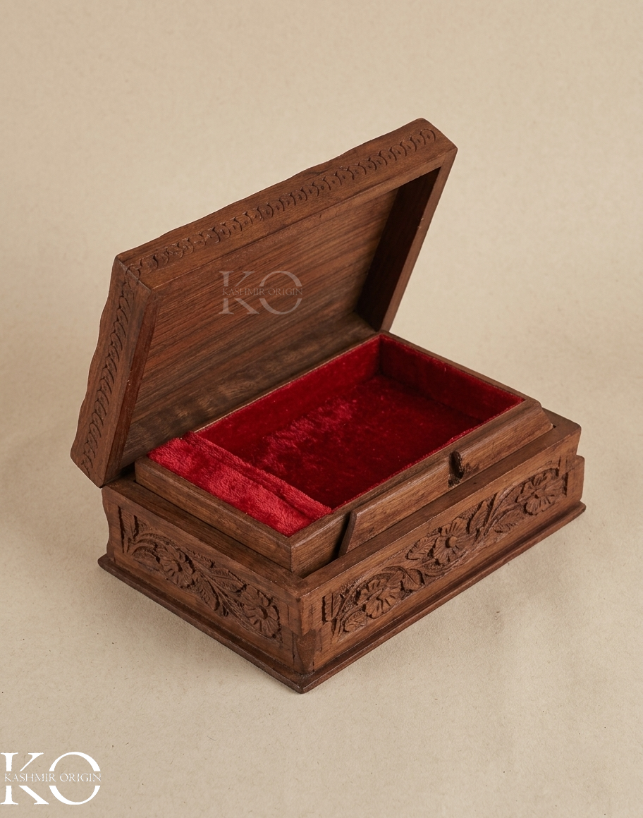 Walnut Wood Hand Carved Storage Box | Jewellery Box | Hand Carved in kashmir