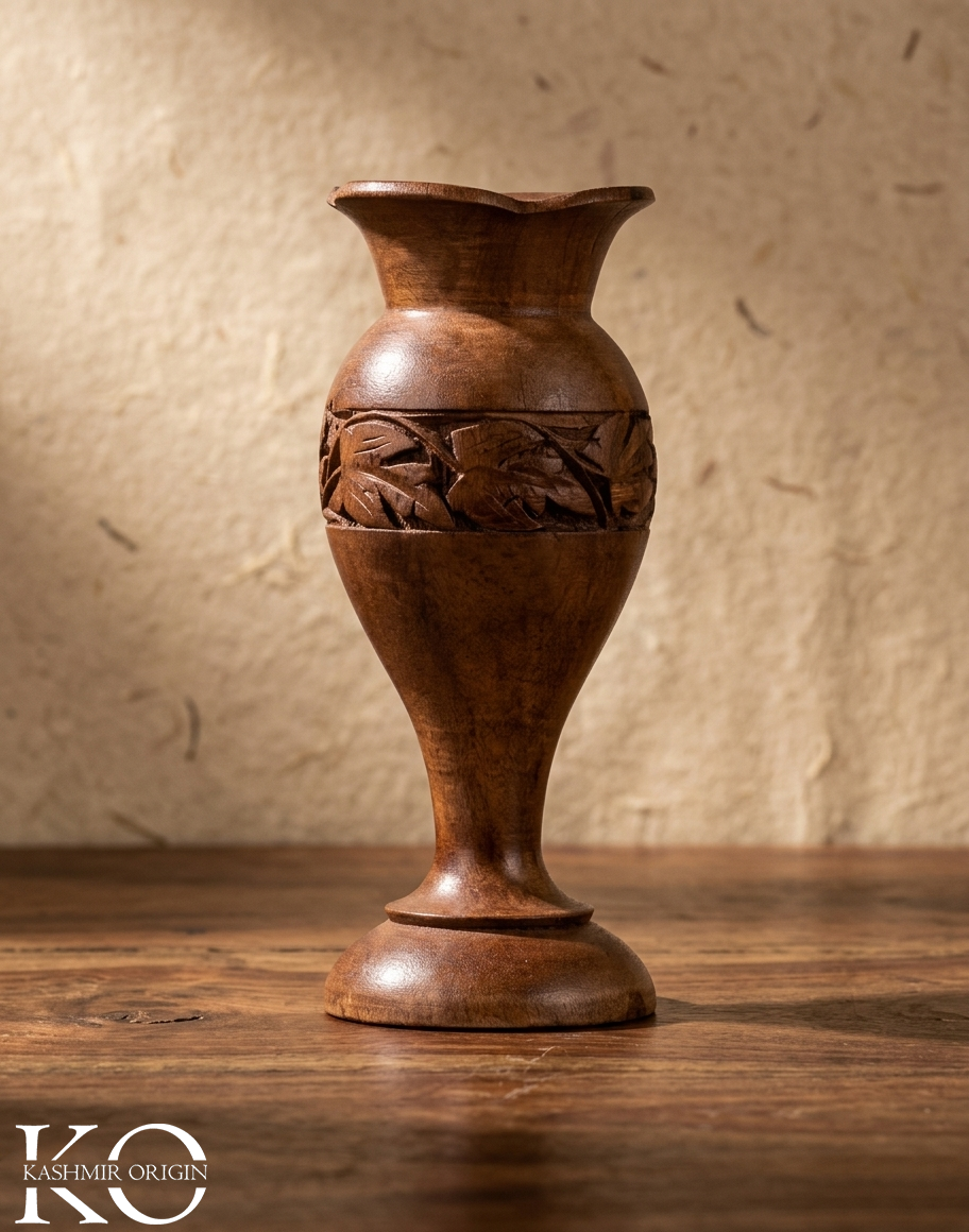 Walnut Wood Flower Vase | Flower Bud Vase | 6 inches | Hand Carved in kashmir
