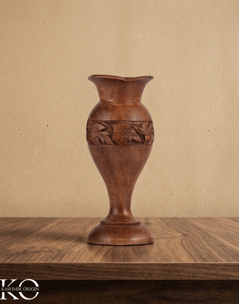 Walnut Wood Flower Vase | Flower Bud Vase | 6 inches | Hand Carved in kashmir