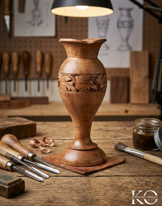 Walnut Wood Flower Vase | Flower Bud Vase | 6 inches | Hand Carved in kashmir