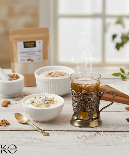 Kashmiri Saffron Dry Fruit Fusion | Zafrani Meva Mix | Dried Fruits and Nuts Powder | Spices and Herbs | Nutritious Superfood By Kashmir Origin | Use With MIlk | Kehwa 200 gms