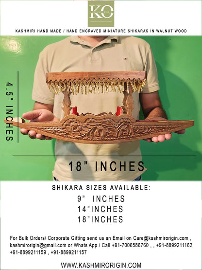 Kashmiri Walnut Wood Shikara | Handcrafted Decorative Kashmiri Boat Showpiece