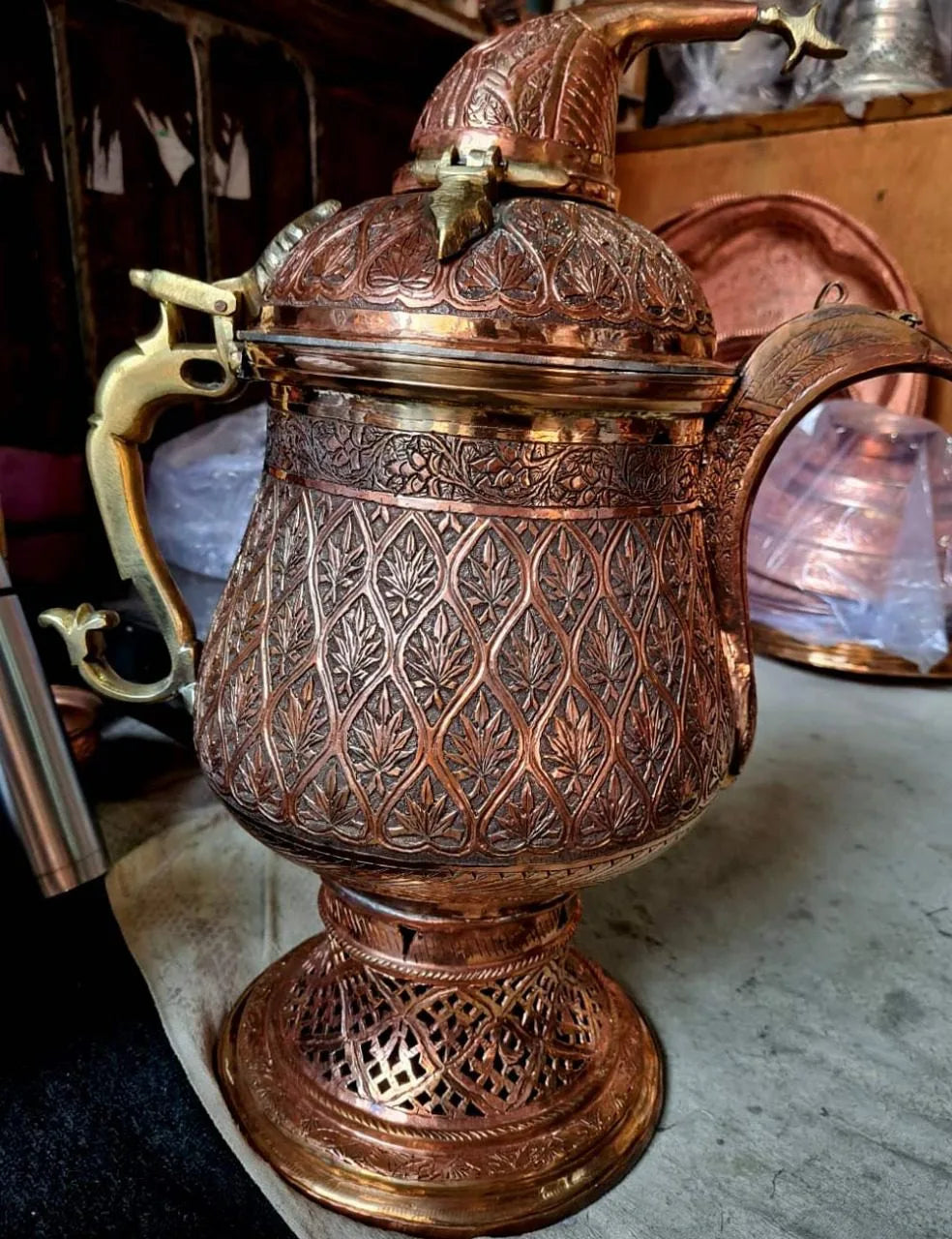 Chinar Motif Hand Engraved Shahi Copper Samavar