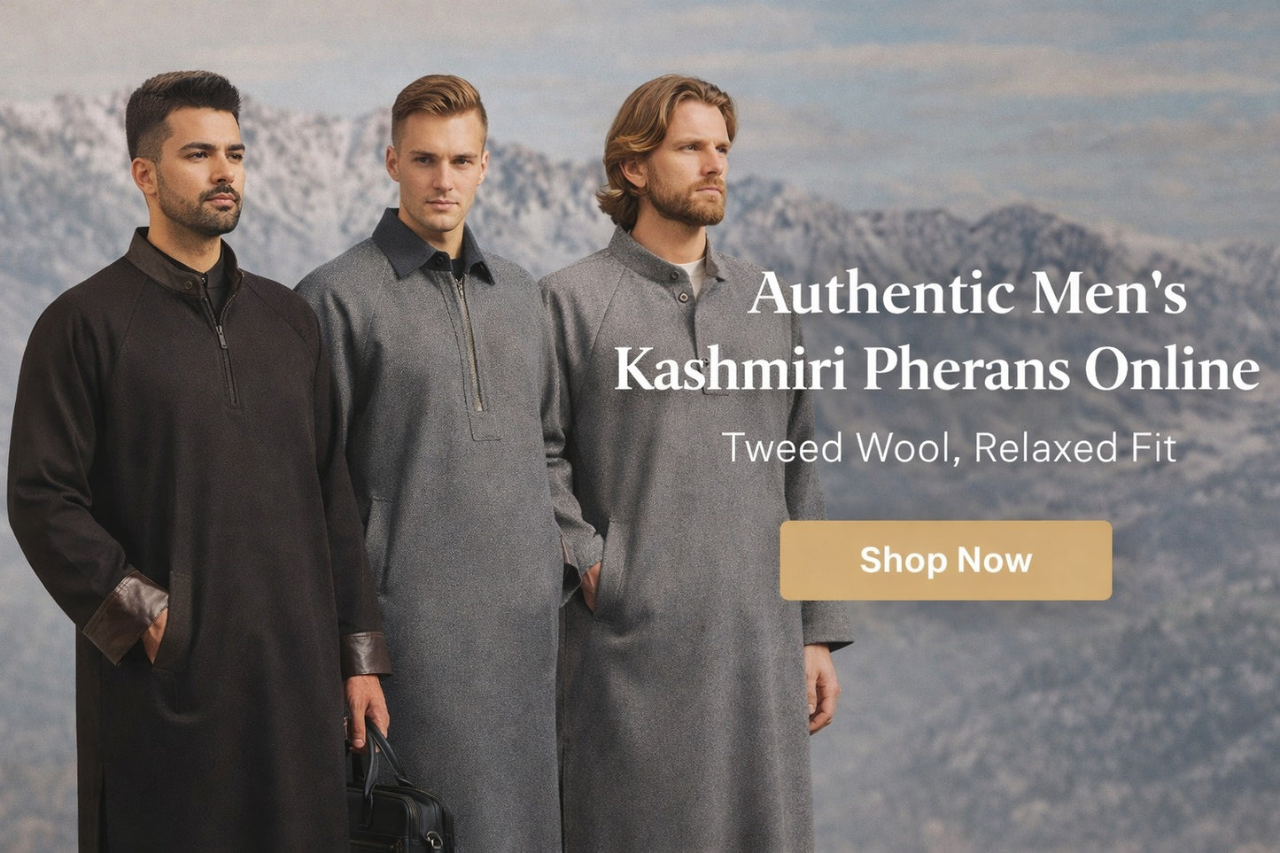Black Fleece wool Mandarin Collar Kashmiri Pheran | Men's Phiran | Woolen Pherans