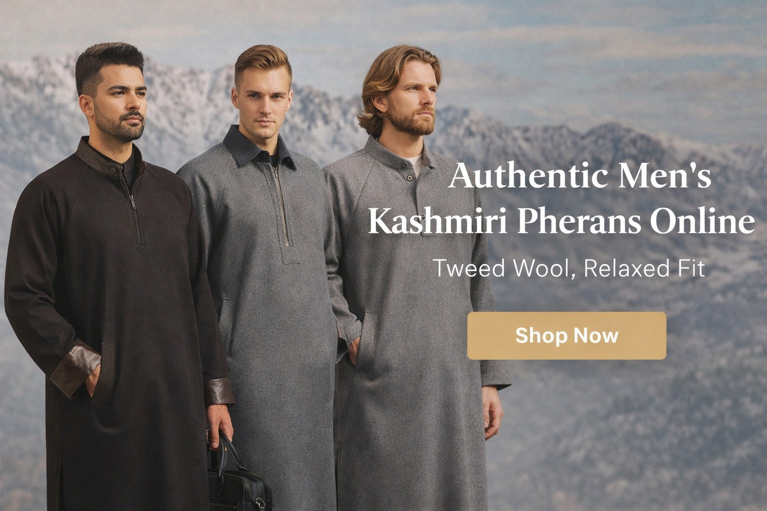Black Fleece wool Mandarin Collar Kashmiri Pheran | Men's Phiran | Woolen Pherans