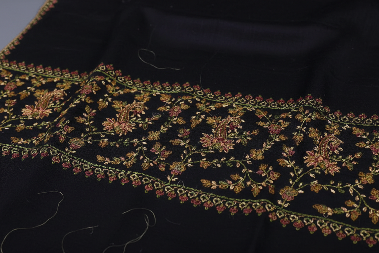 Black Paldar Sozni Embroidered Stole