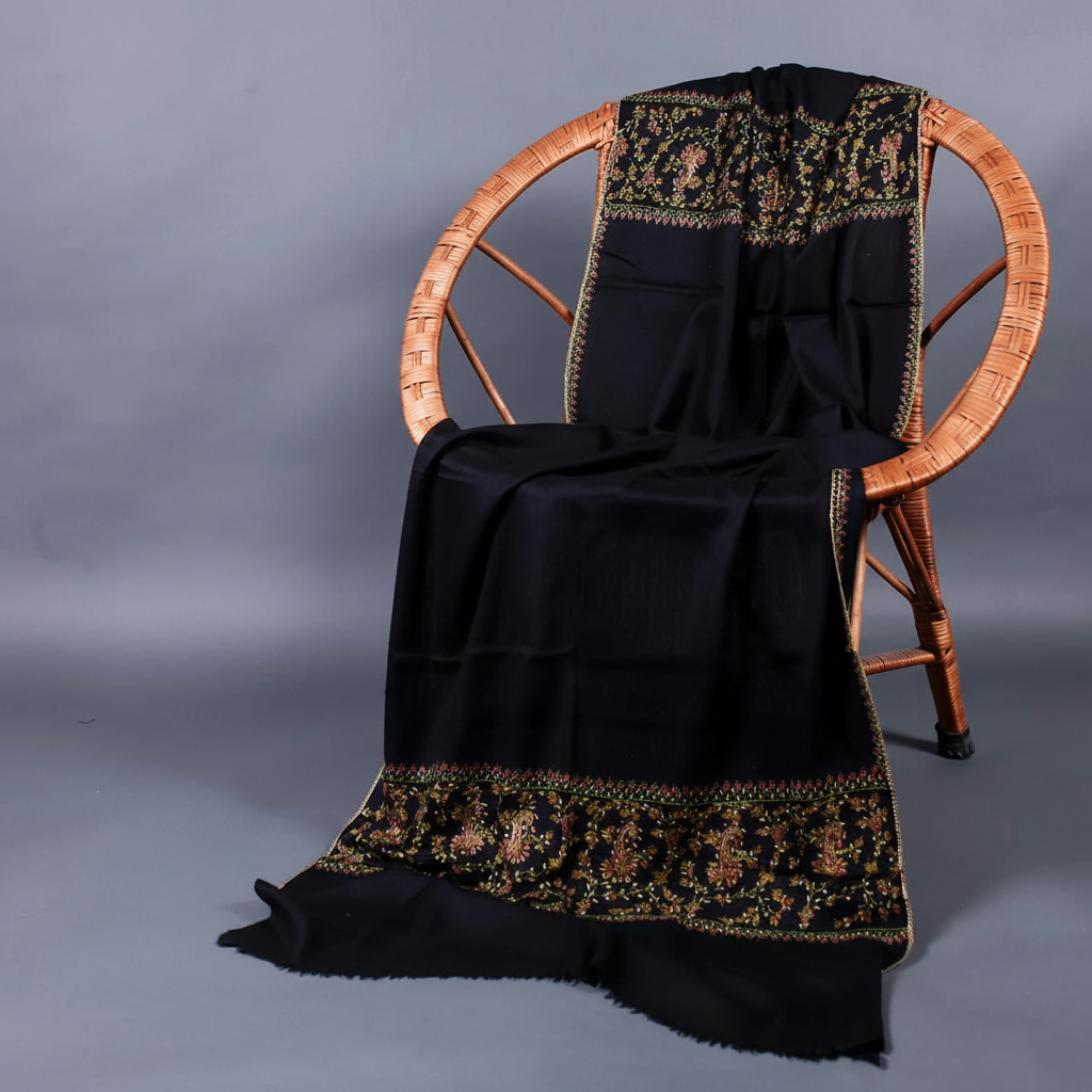 Black Paldar Sozni Embroidered Stole