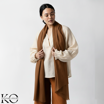 GI CERTIFIED BROWN SOLID CASHMERE PASHMINA STOLE