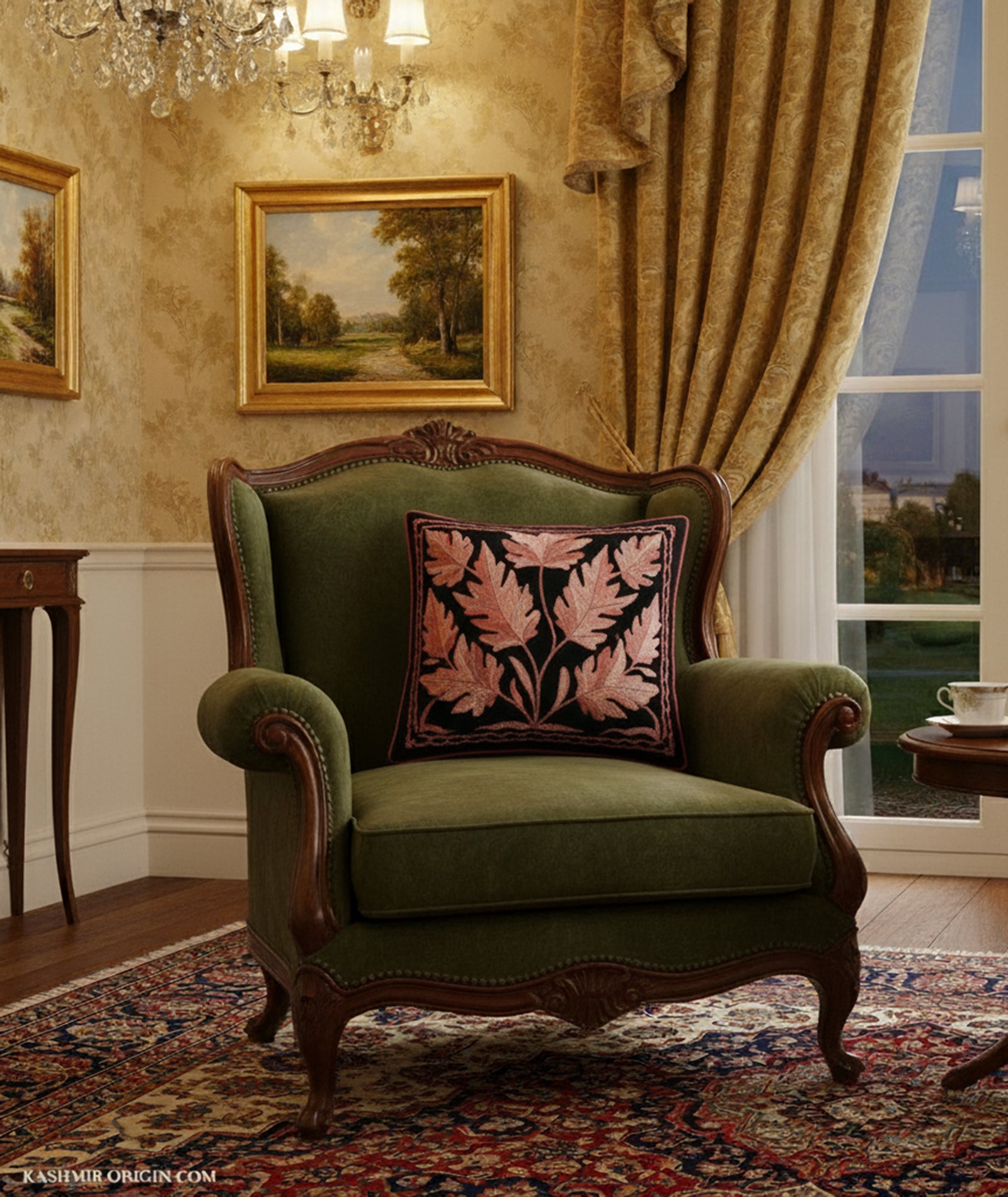 Black Velvet Chinar Design Aari Embroidered Cushion Cover Set 6pcs