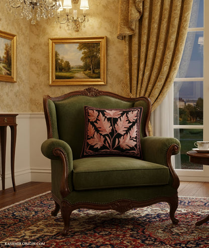 Black Velvet Chinar Design Aari Embroidered Cushion Cover Set 6pcs