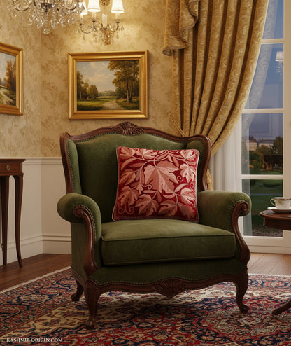 Red Velvet Chinar Design Aari Embroidered Cushion Cover 6pc Set