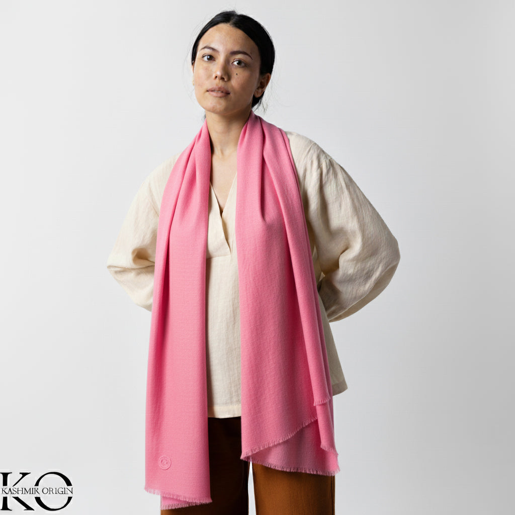 GI CERTIFIED FAST PINK SOLID CASHMERE PASHMINA STOLE