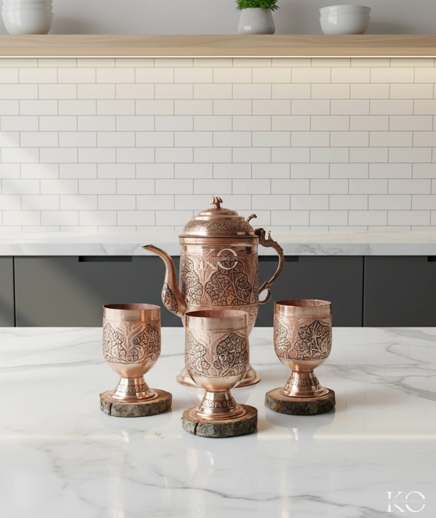 Kandkaer Copper Jug Set | Set of 6 Glasses | Hand Engraved