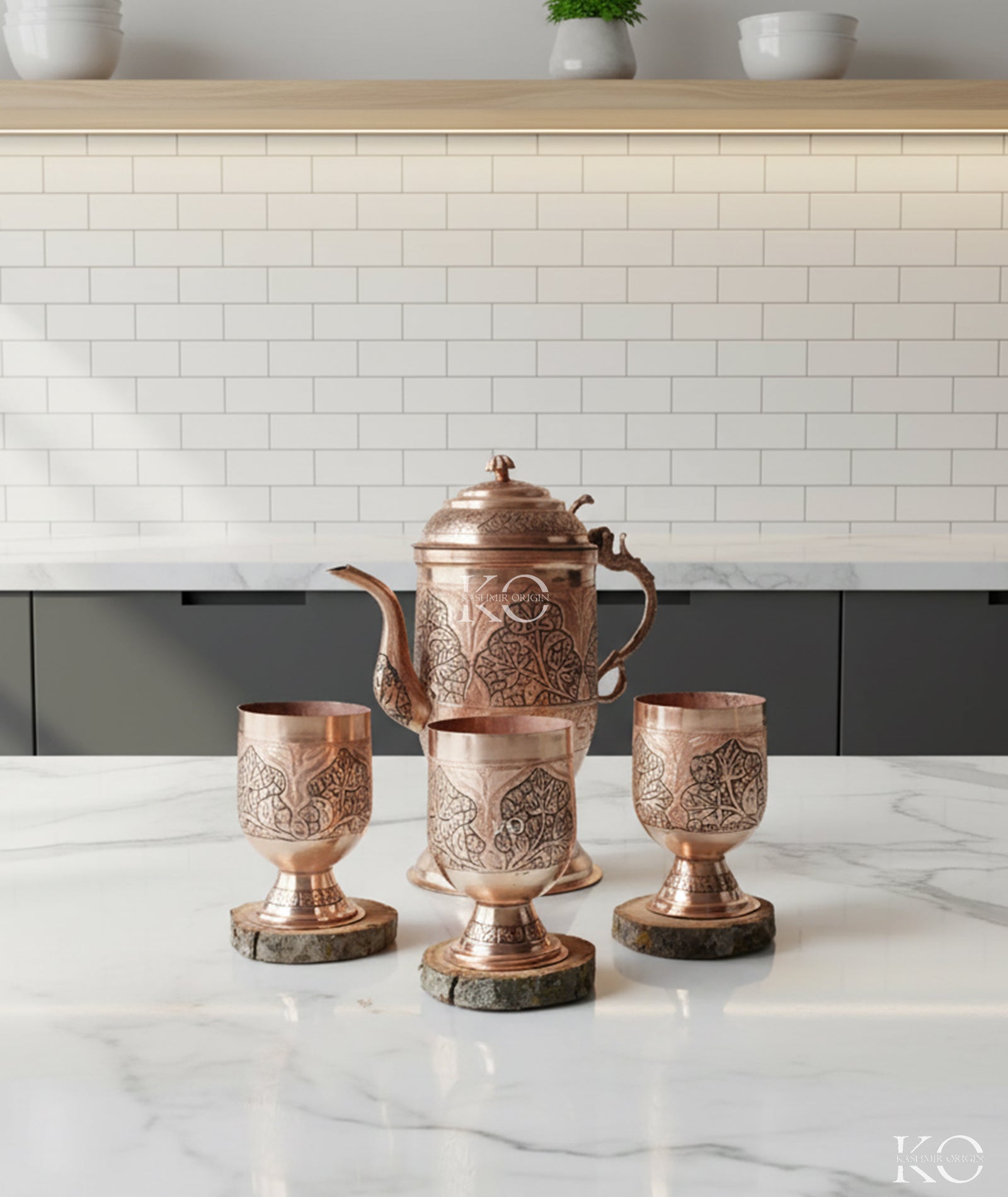 Kandkaer Copper Jug Set | Set of 6 Glasses | Hand Engraved