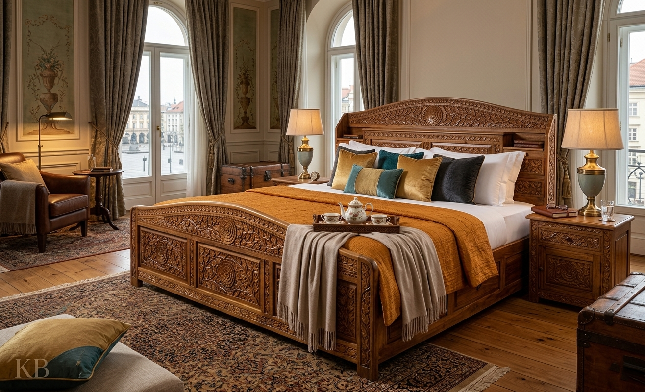 Kashmiri Hand Carved Walnut Wood King-size Bed | Handcrafted In Kashmir By Our Master Artisans | Price Starts From 65000