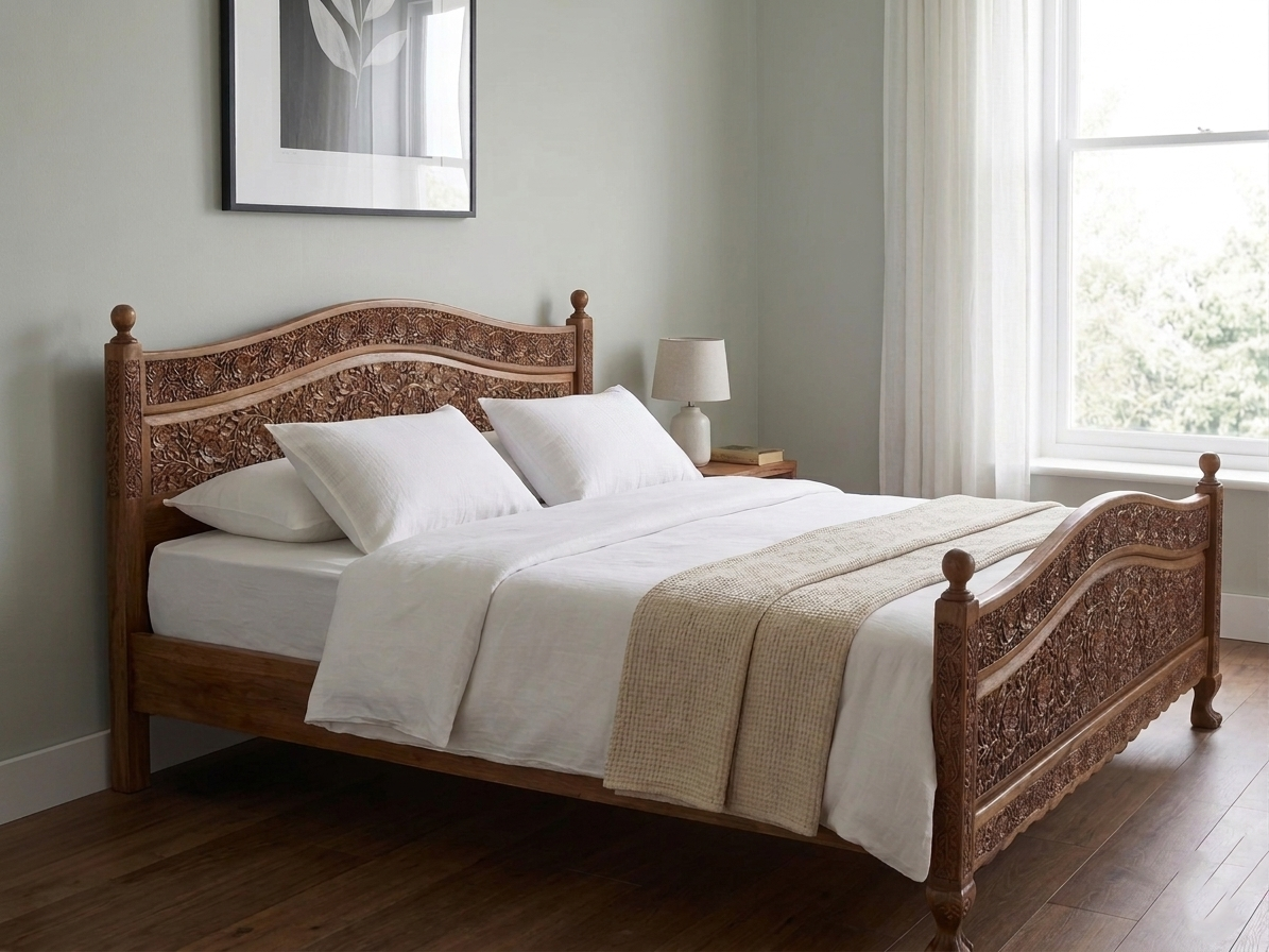 Kashmiri Hand Carved Walnut Wood King-size Bed | Handcrafted In Kashmir By Our Master Artisans | Price Starts From 65000