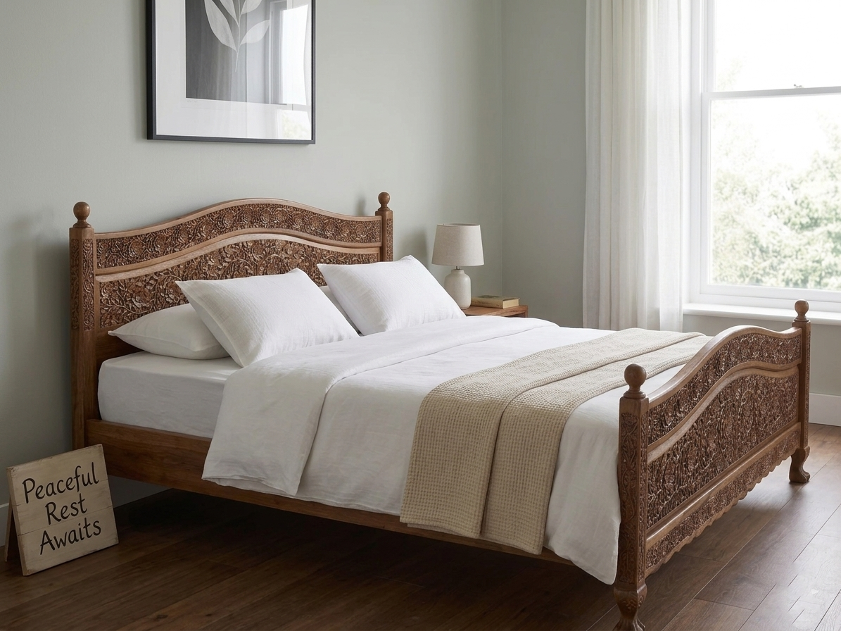 Kashmiri Hand Carved Walnut Wood King-size Bed | Handcrafted In Kashmir By Our Master Artisans | Price Starts From 65000