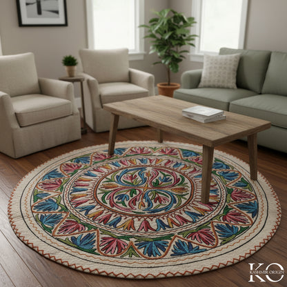 MANZ BADAAM HANDMADE AARI EMBROIDERED NAMDA 4x4 FT