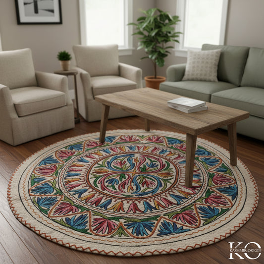 MANZ BADAAM HANDMADE AARI EMBROIDERED NAMDA 4x4 FT