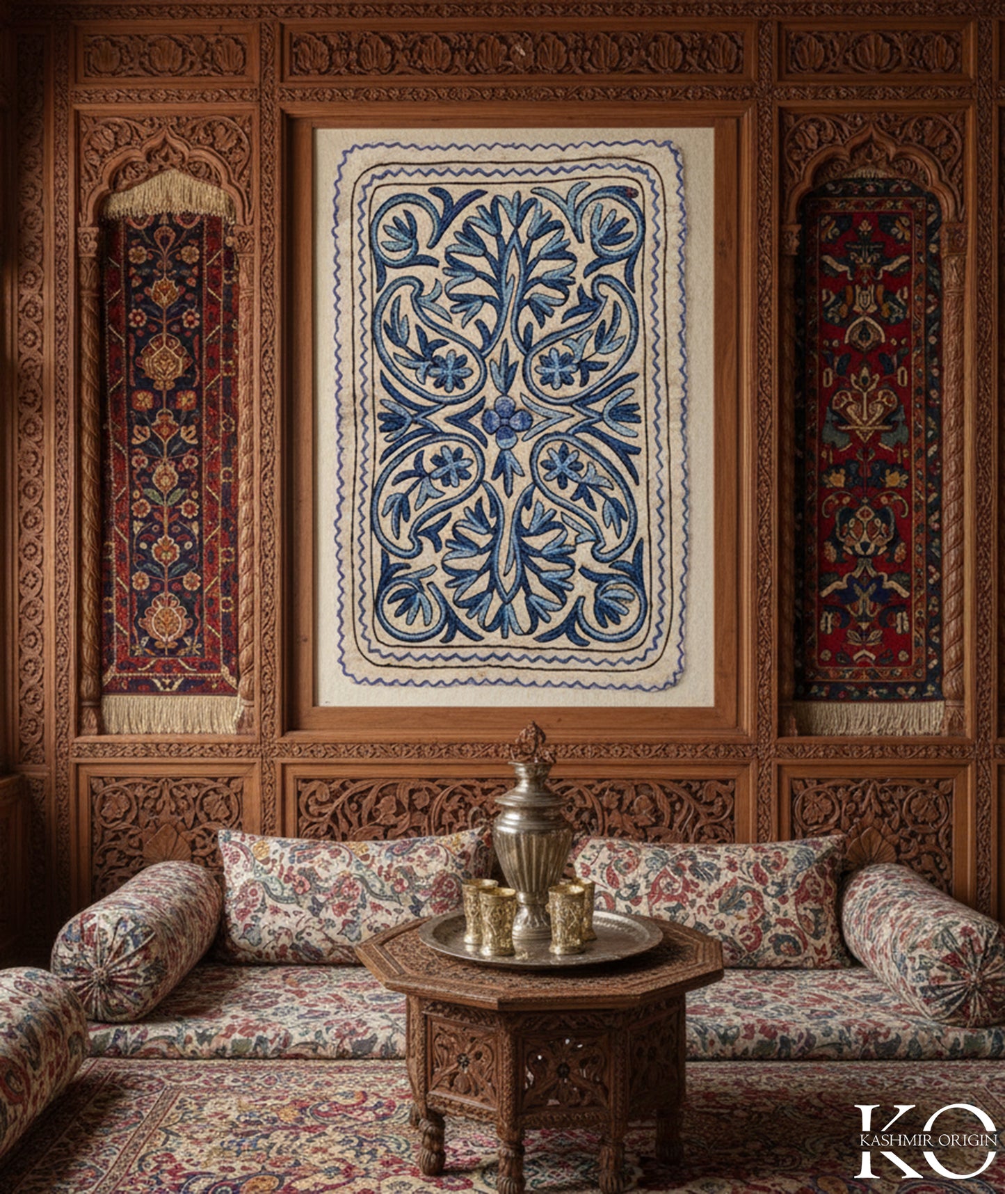 BLUE PAISLEY DESIGN HANDMADE AARI EMBROIDERED NAMDA 2X3 FT