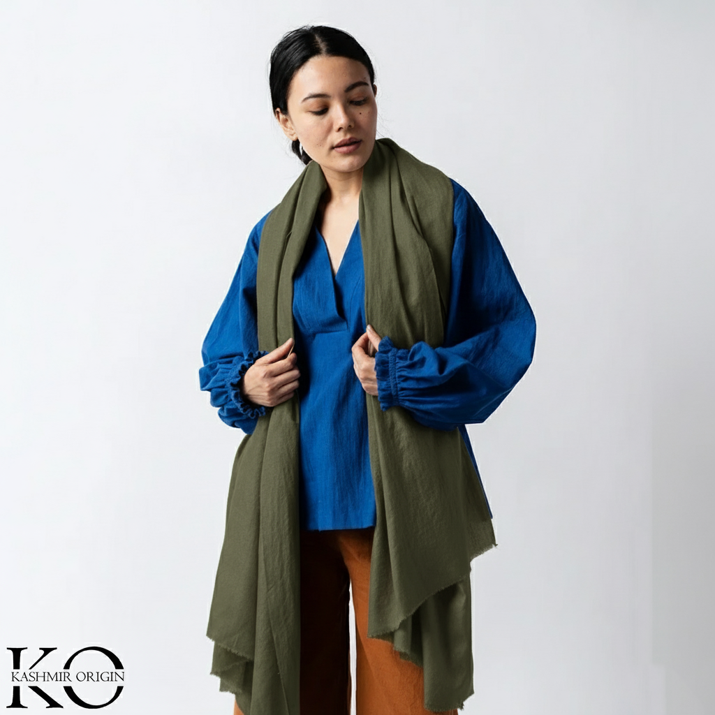 Pine Green GI Certified Handwoven Pashmina Stole
