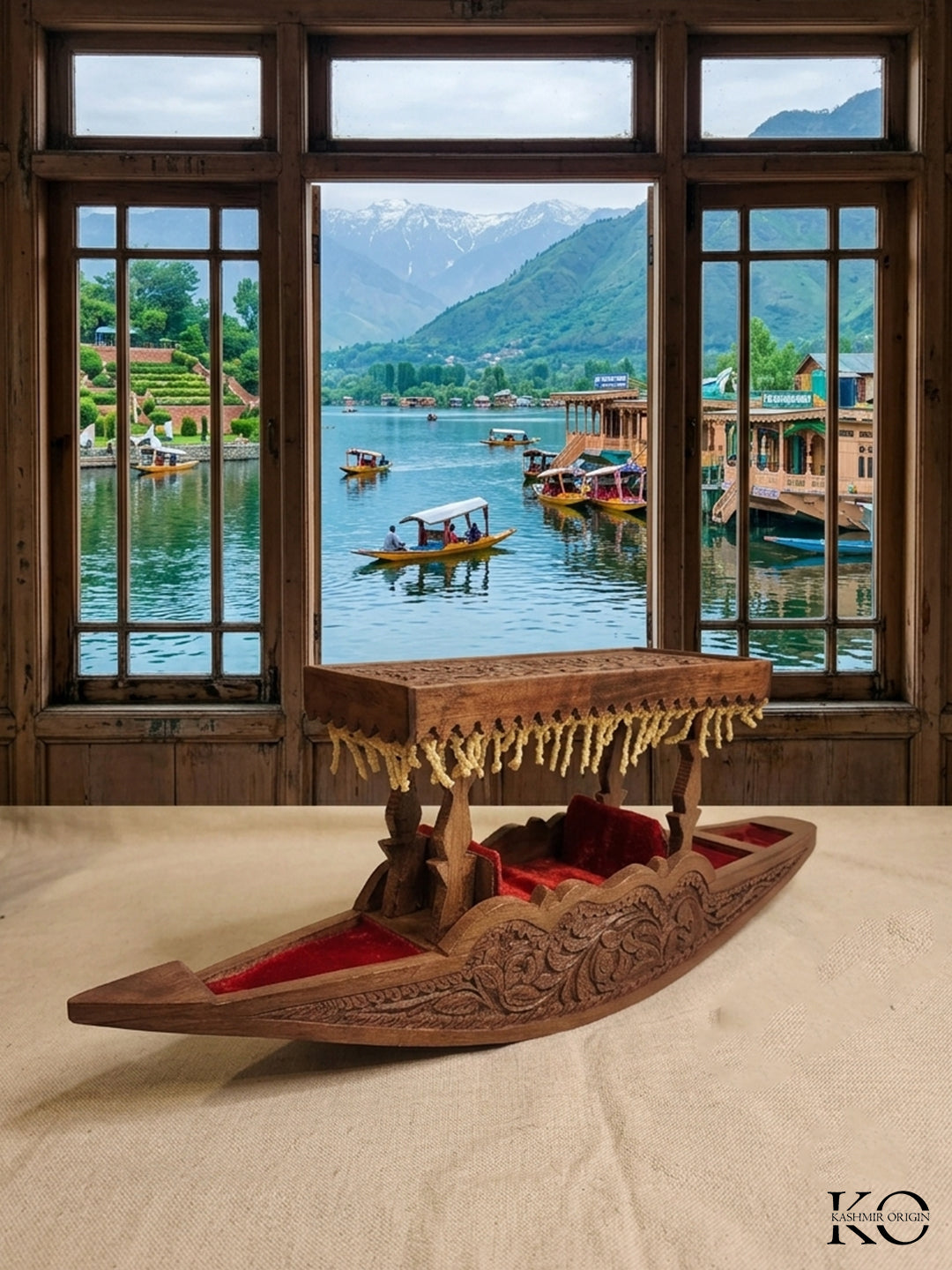 Kashmiri Walnut Wood Shikara | Handcrafted Decorative Kashmiri Boat Showpiece