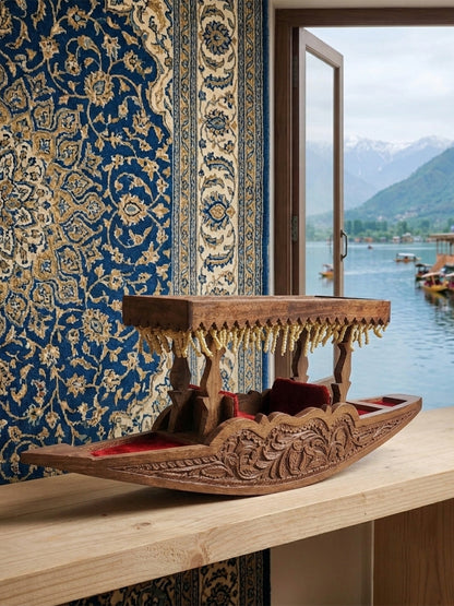 Kashmiri Walnut Wood Shikara | Handcrafted Decorative Kashmiri Boat Showpiece