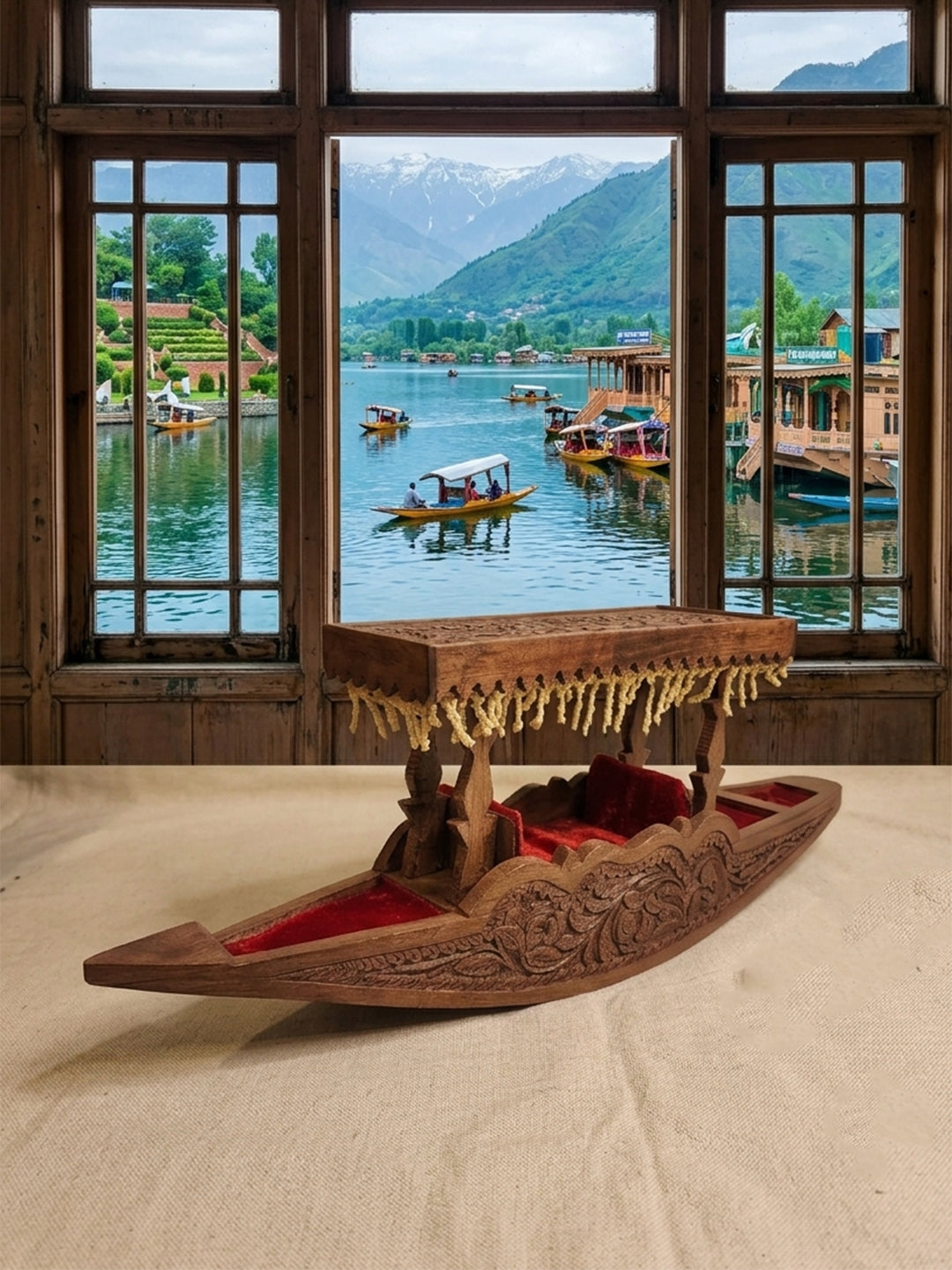 Kashmiri Walnut Wood Shikara | Handcrafted Decorative Kashmiri Boat Showpiece