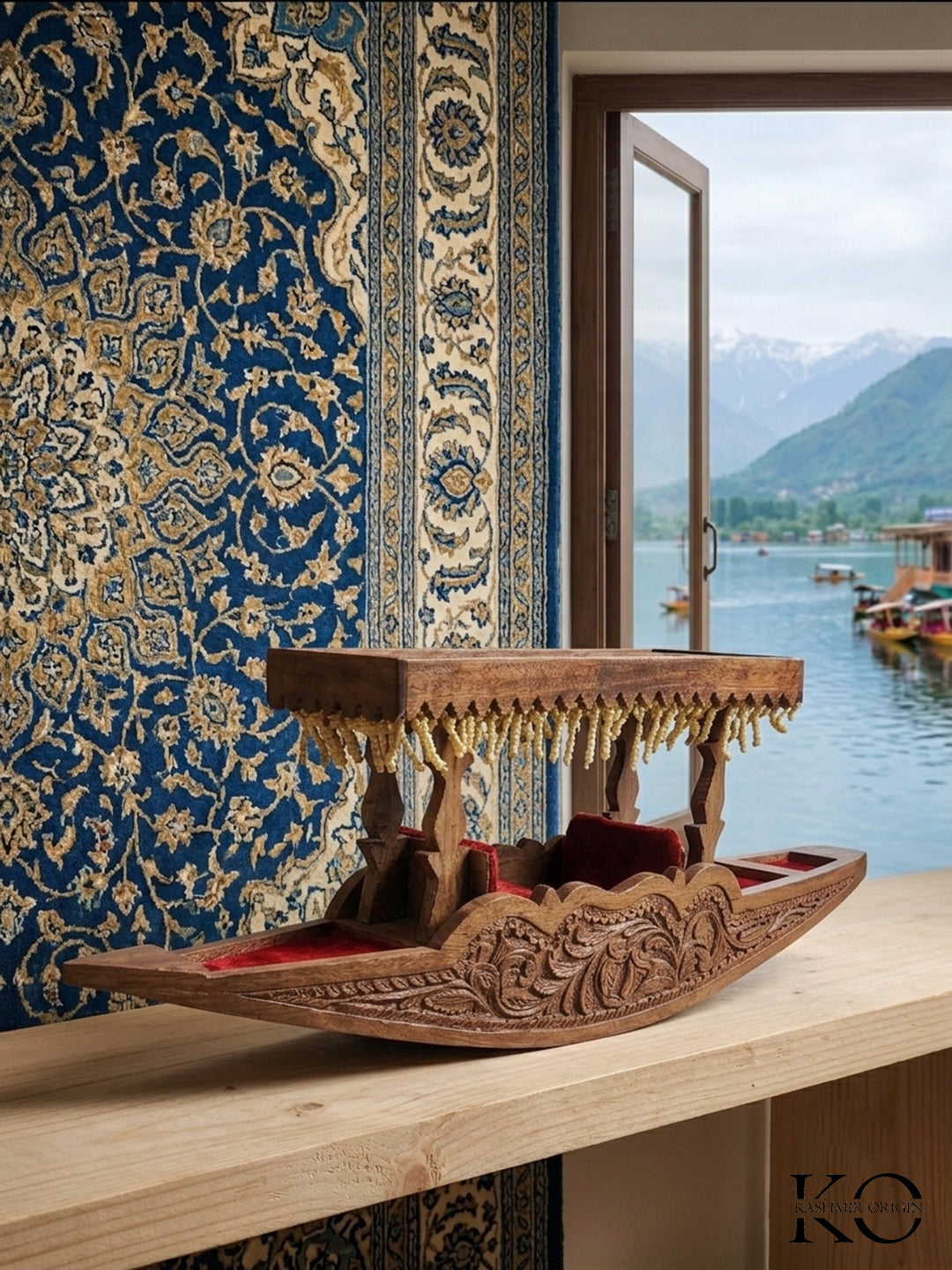 Kashmiri Walnut Wood Shikara | Handcrafted Decorative Kashmiri Boat Showpiece