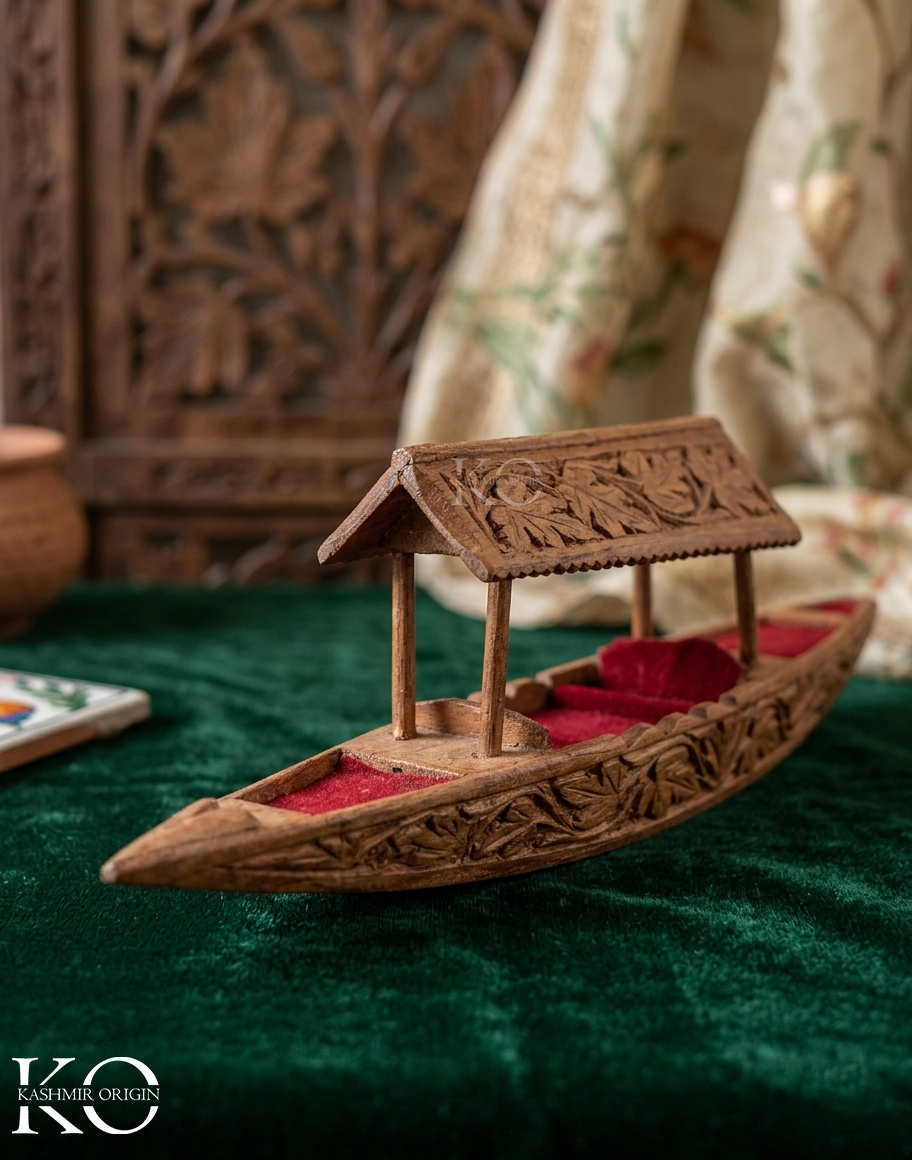 Kashmiri Walnut Wood Mini Shikara | Handcrafted Decorative Kashmiri Boat Showpiece