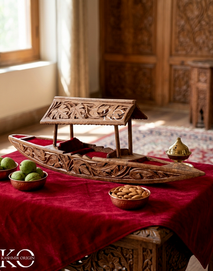 Kashmiri Walnut Wood Mini Shikara | Handcrafted Decorative Kashmiri Boat Showpiece