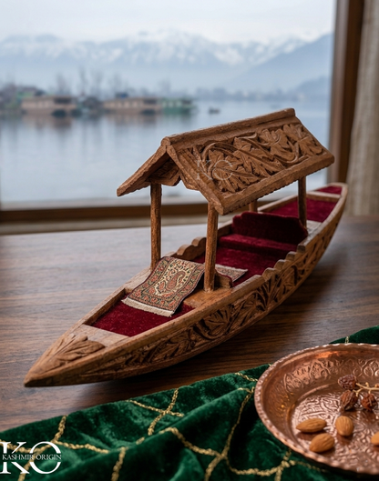 Kashmiri Walnut Wood Mini Shikara | Handcrafted Decorative Kashmiri Boat Showpiece