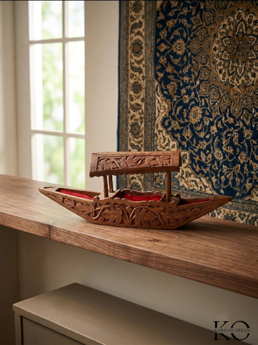 Kashmiri Walnut Wood Shikara | Handcrafted Decorative Kashmiri Boat Showpiece