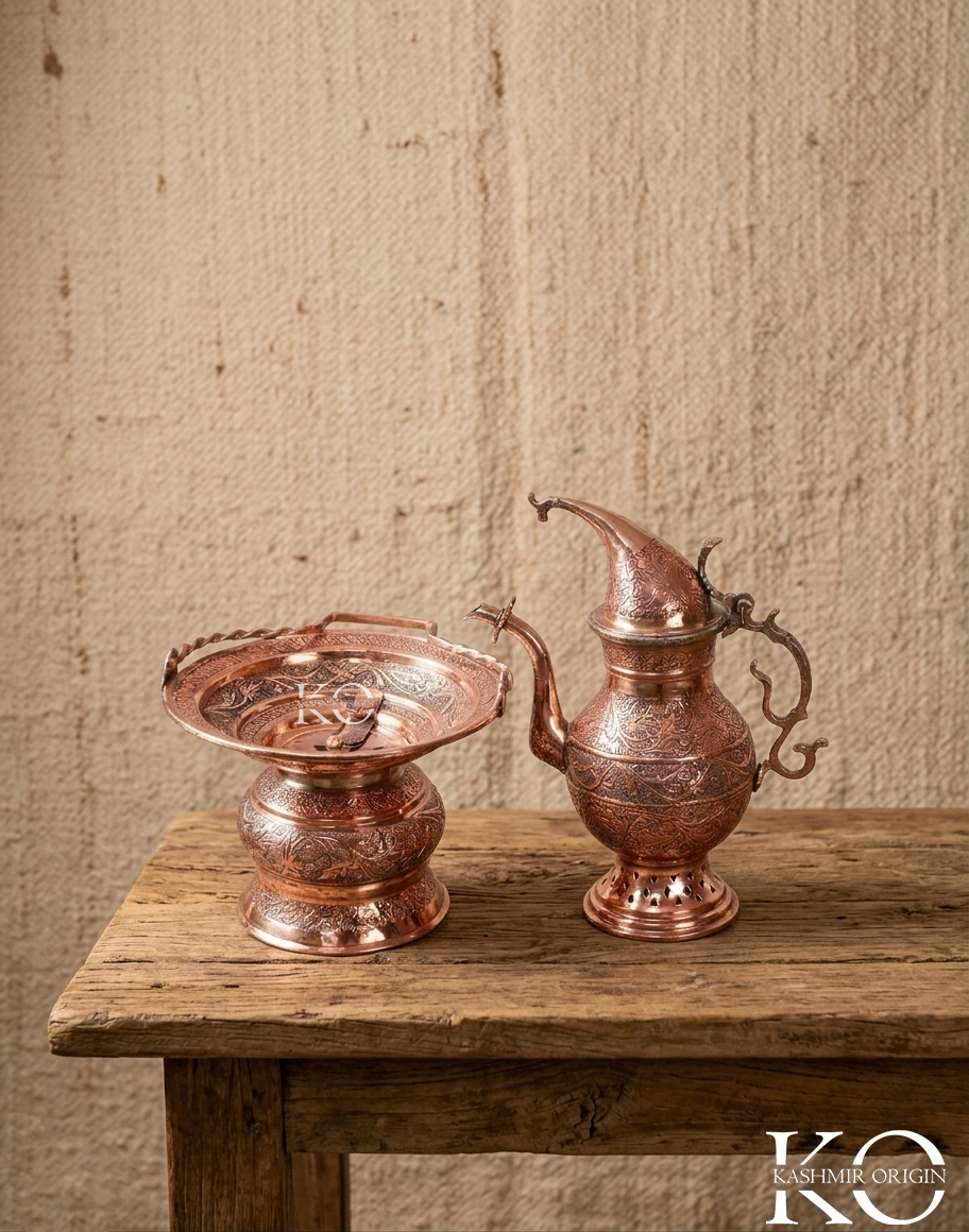 Kandkaer Copper Taish & Naair | medium Sized For Home & Small Gatherings | Hand Engraved
