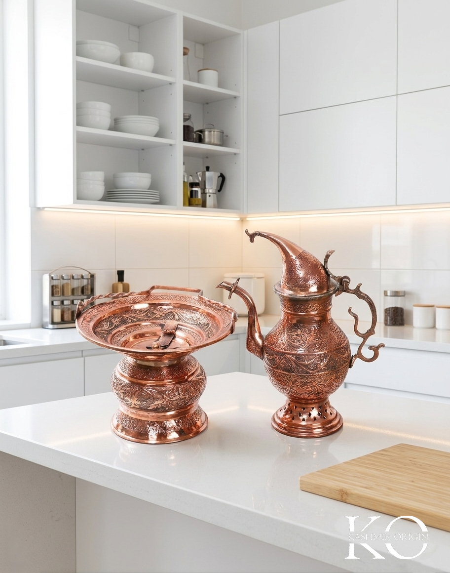 Kandkaer Copper Taish & Naair | medium Sized For Home & Small Gatherings | Hand Engraved