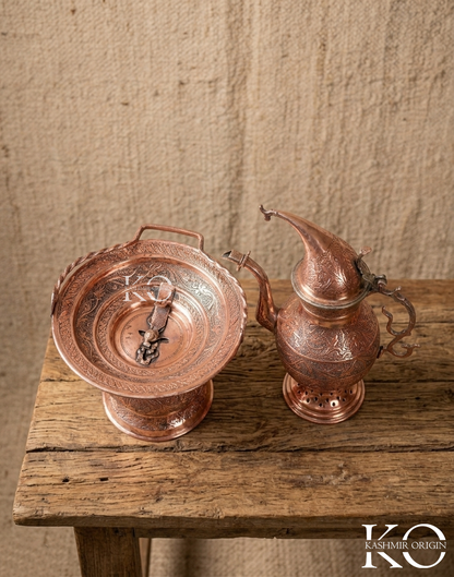 Kandkaer Copper Taish & Naair | medium Sized For Home & Small Gatherings | Hand Engraved