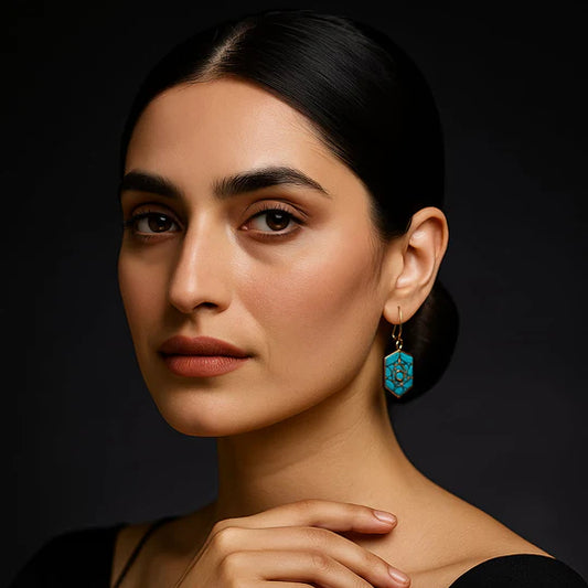 Hexagonal Handmade Turquoise Earing