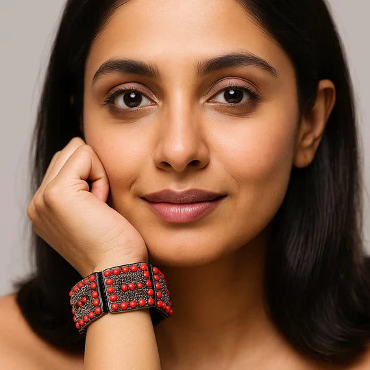 Red Rectangular Handmade Stoned Bracelet