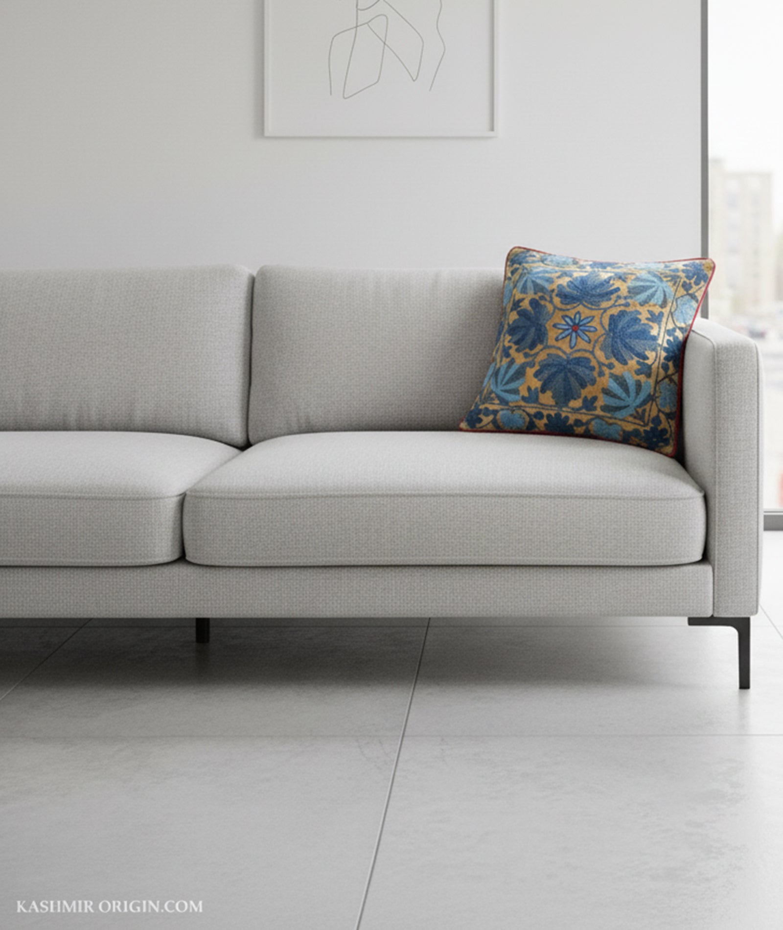 Golden Velvet Chinar Design Aari Embroidered Cushion Cover 6pc Set