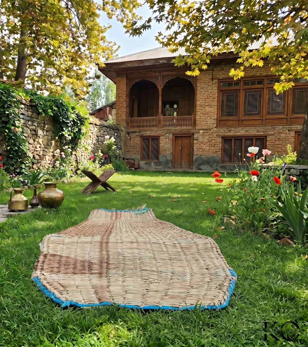Kashmiri Hand Woven Waguv Prayer Mat | wall hanging| 46 x26 Inches | Anti-Slip Base & Elegant Kashmiri Design