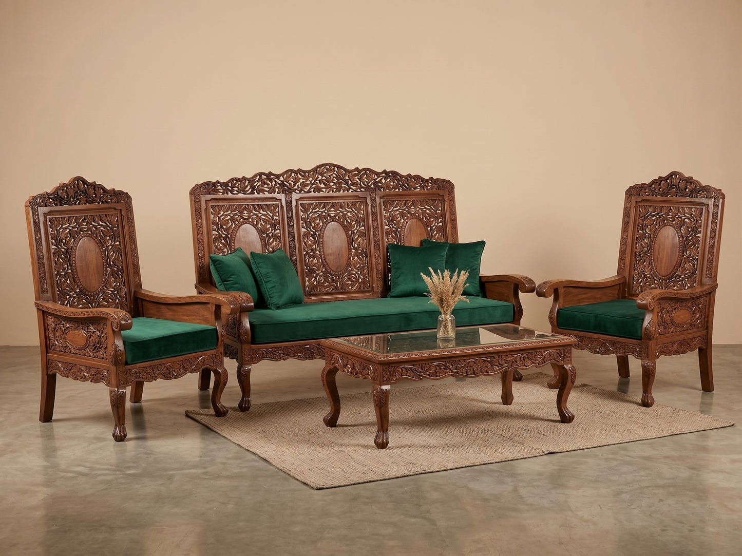 Kashmiri Hand Carved Walnut Wood Sofa Set 5 Seater | Made By Master Artisans | Price Starts From 1 lakhs