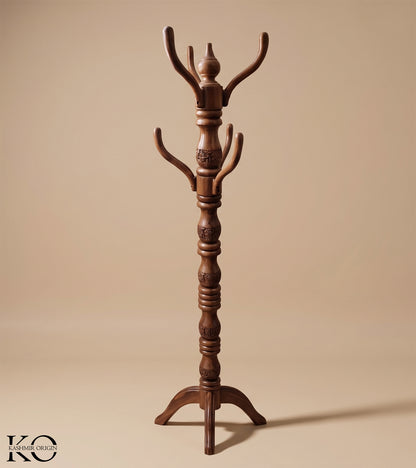 Kashmiri Hand Carved Walnut Wood Coat Stand/Cloth Hanger for Home | Ideal for Coats, Hats, Bags & Scarves | Cloth Stand for Bedroom