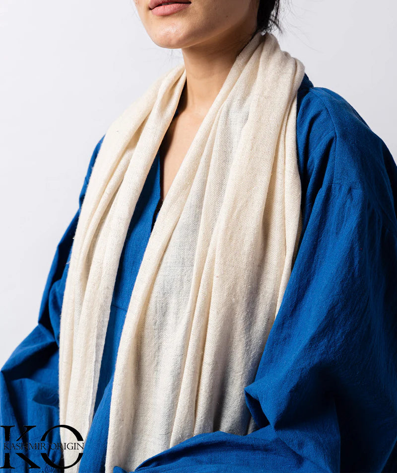 GI CERTIFIED PURE WHITE CASHMERE PASHMINA STOLE