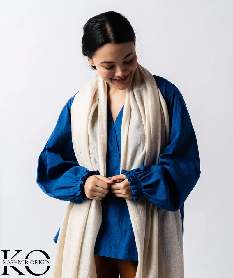 GI CERTIFIED PURE WHITE CASHMERE PASHMINA STOLE